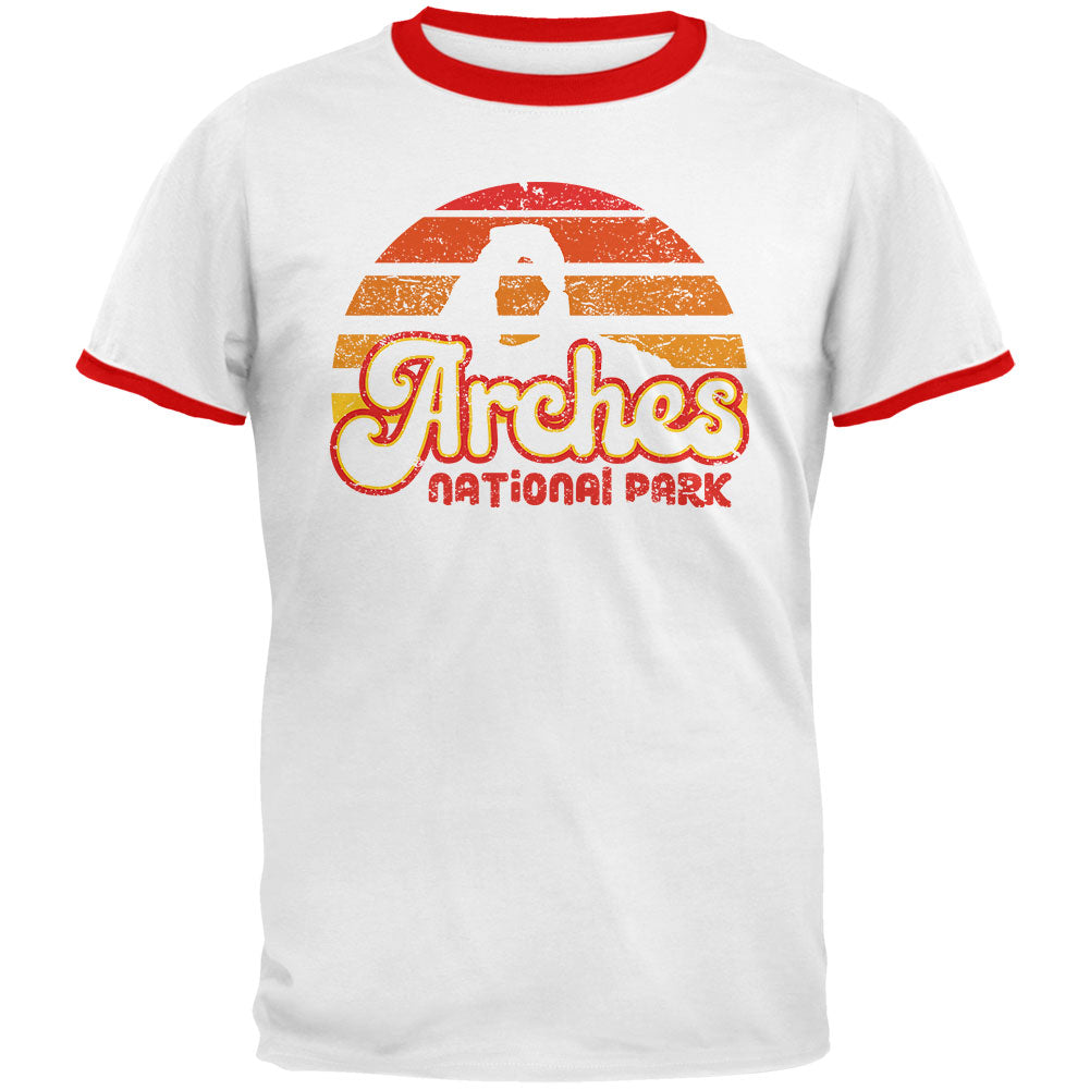 National Park Retro 70s Sunset Arches Mens Ringer T Shirt Men's T-Shirts Old Glory LG White-Red