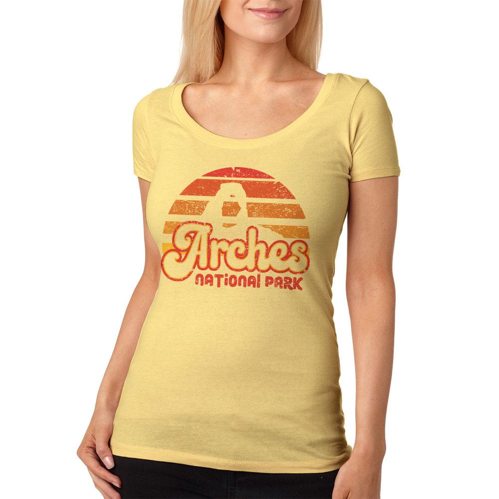 National Park Retro 70s Sunset Arches Womens Soft Scoop T Shirt Women's T-Shirts Old Glory 2XL Yellow
