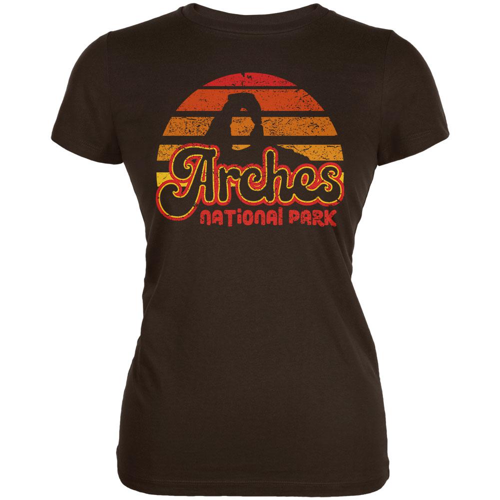 National Park Retro 70s Sunset Arches Juniors Soft T Shirt Juniors T-Shirts Old Glory 2XL Brown