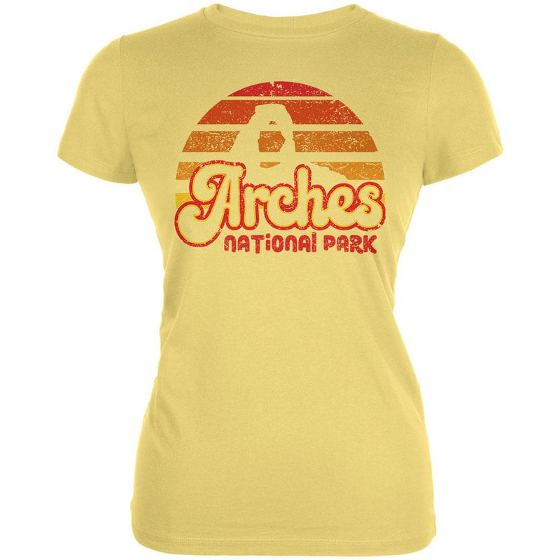 National Park Retro 70s Sunset Arches Juniors Soft T Shirt Juniors T-Shirts Old Glory LG Yellow