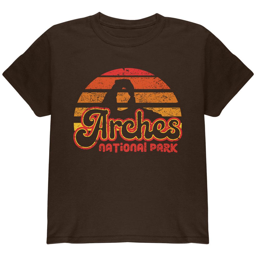 National Park Retro 70s Sunset Arches Youth T Shirt Youth T-Shirts Old Glory LG Brown