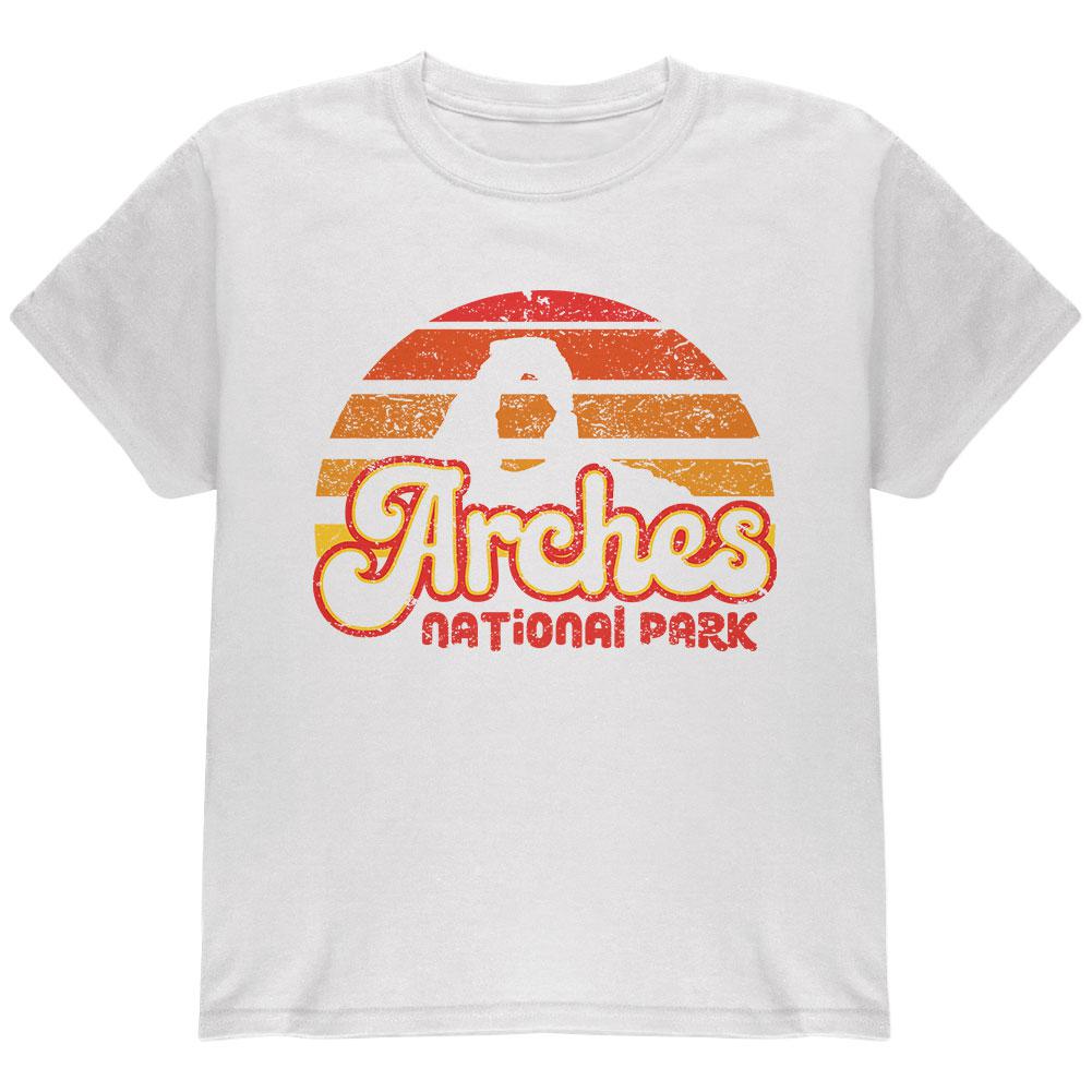 National Park Retro 70s Sunset Arches Youth T Shirt Youth T-Shirts Old Glory LG White