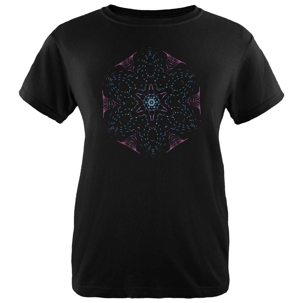 EDM Gloving Abstract Mandala Womens Organic T Shirt Women's T-Shirts Old Glory LG Black