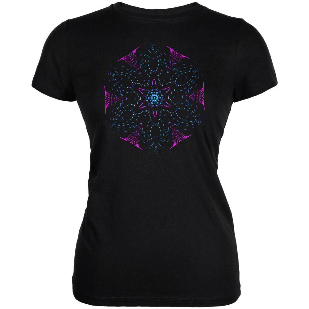 EDM Gloving Abstract Mandala Juniors Soft T Shirt Juniors T-Shirts Old Glory 2XL Black