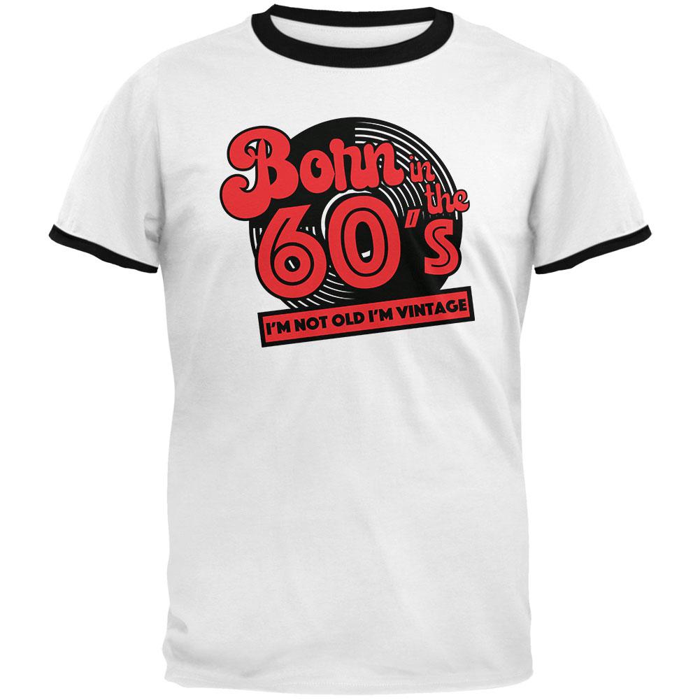 Born In The 60's Not Old Vintage Mens Ringer T Shirt Men's T-Shirts Old Glory 2XL White