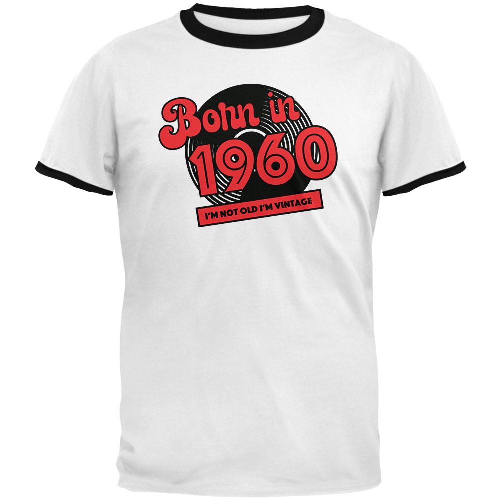 Born In 1960 Record I'm Not Old I'm Vintage Mens Ringer T Shirt Men's T-Shirts Old Glory 2XL White