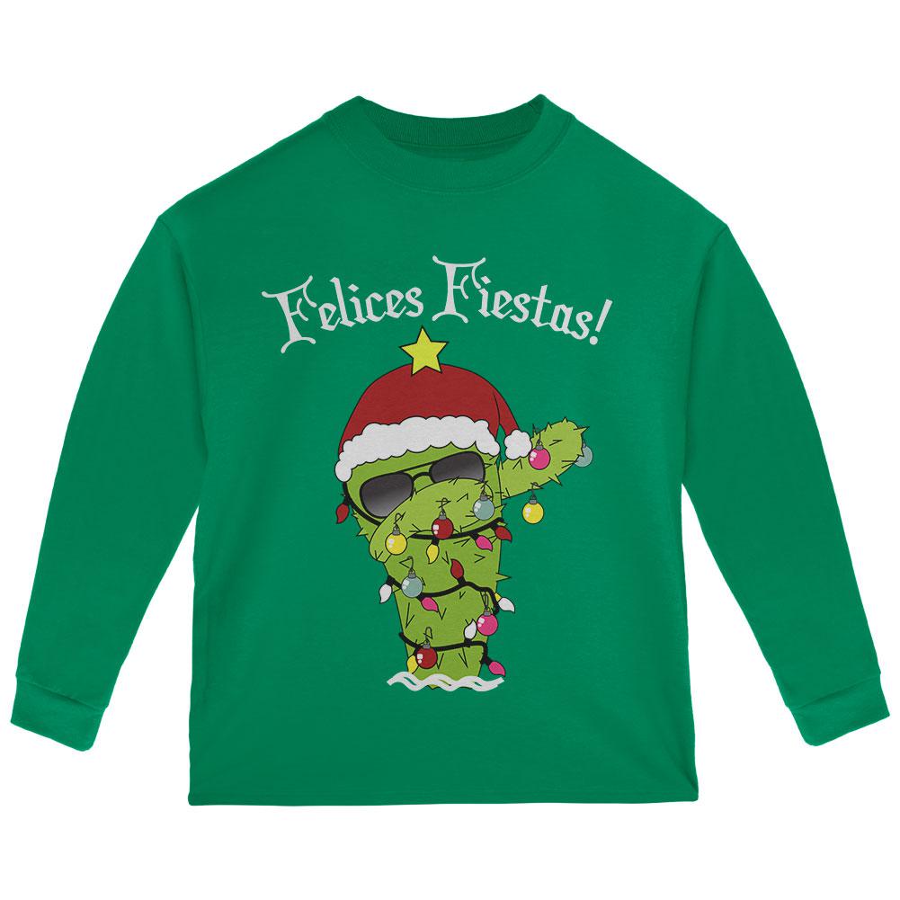Christmas Dabbing Cactus Felices Fiestas Happy Holidays Toddler Long Sleeve T Shirt Toddler T-Shirts Old Glory 2T Green