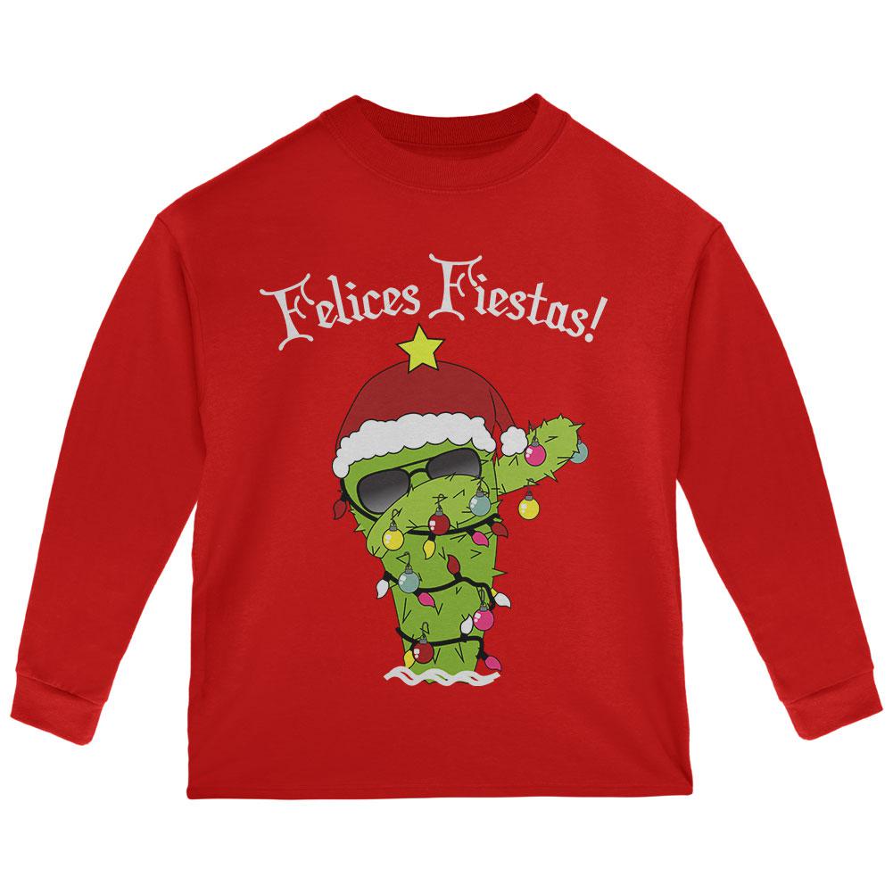 Christmas Dabbing Cactus Felices Fiestas Happy Holidays Toddler Long Sleeve T Shirt Toddler T-Shirts Old Glory 2T Red