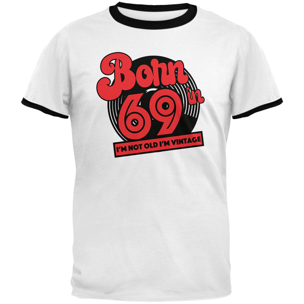 Born In 1969 Record I'm Not Old I'm Vintage Mens Ringer T Shirt Men's T-Shirts Old Glory 2XL White