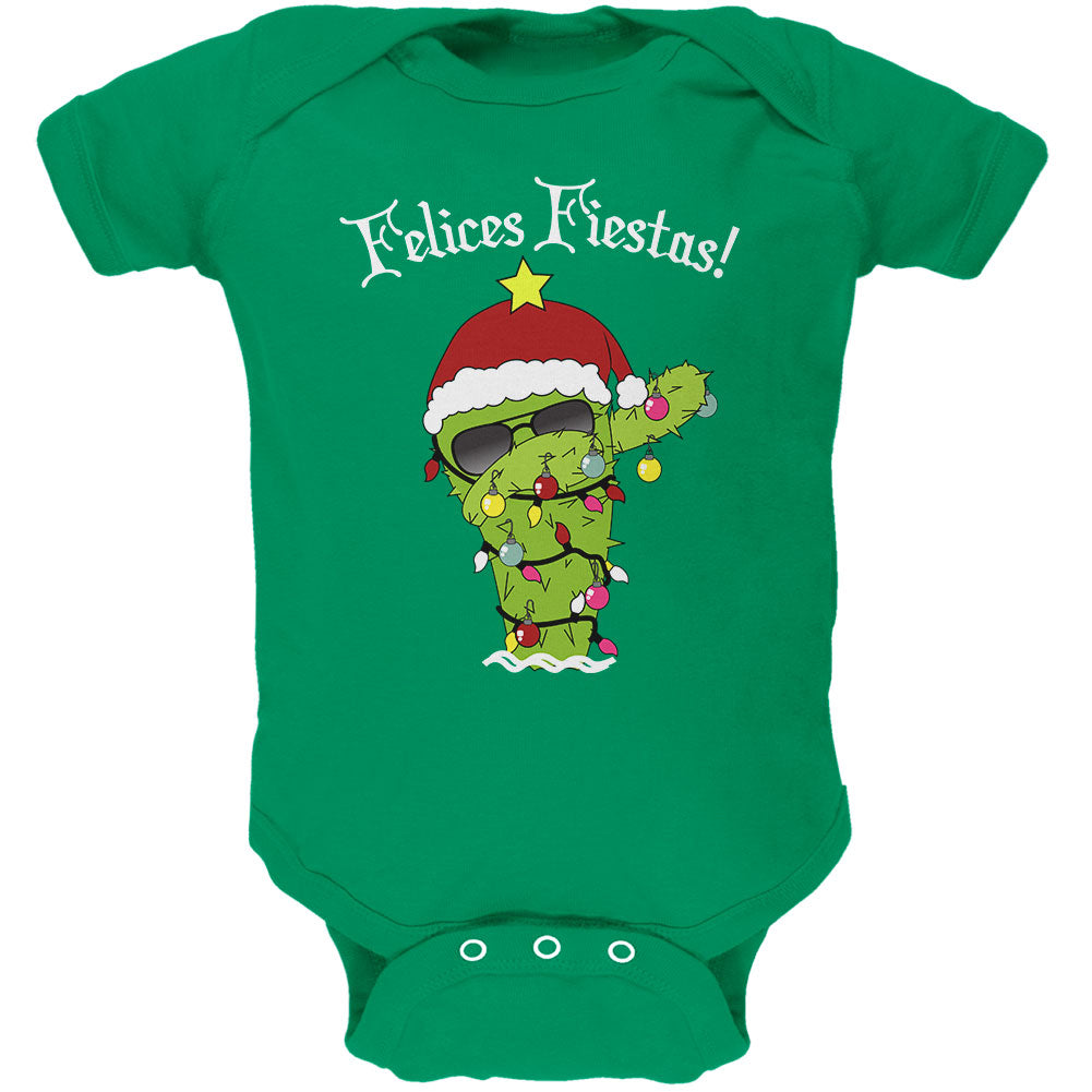 Christmas Dabbing Cactus Felices Fiestas Happy Holidays Soft Baby One Piece Baby One Piece Old Glory 0-3M Green
