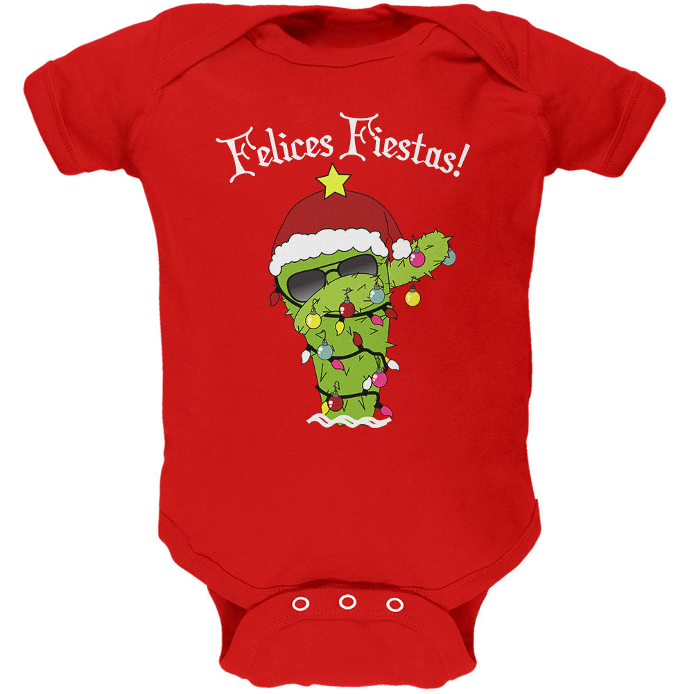 Christmas Dabbing Cactus Felices Fiestas Happy Holidays Soft Baby One Piece Baby One Piece Old Glory 0-3M Red