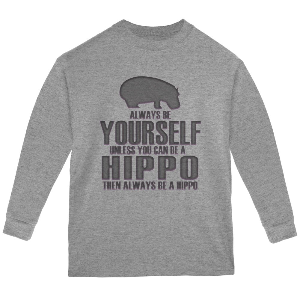 Always Be Yourself Hippo Youth Long Sleeve T Shirt Youth Long Sleeves Old Glory YLG Grey