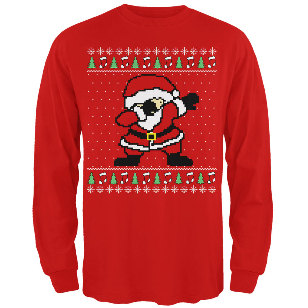 Ugly Christmas Sweater Dabbing Santa Claus Mens Long Sleeve T Shirt Men's Long Sleeves Old Glory 2XL Red