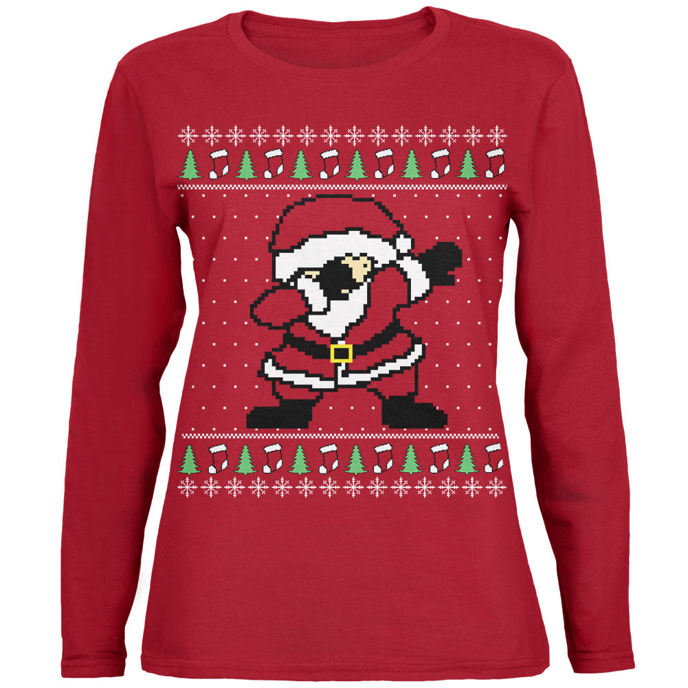 Ugly Christmas Sweater Dabbing Santa Claus Womens Long Sleeve T Shirt Women's Long Sleeves Old Glory 2XL Red