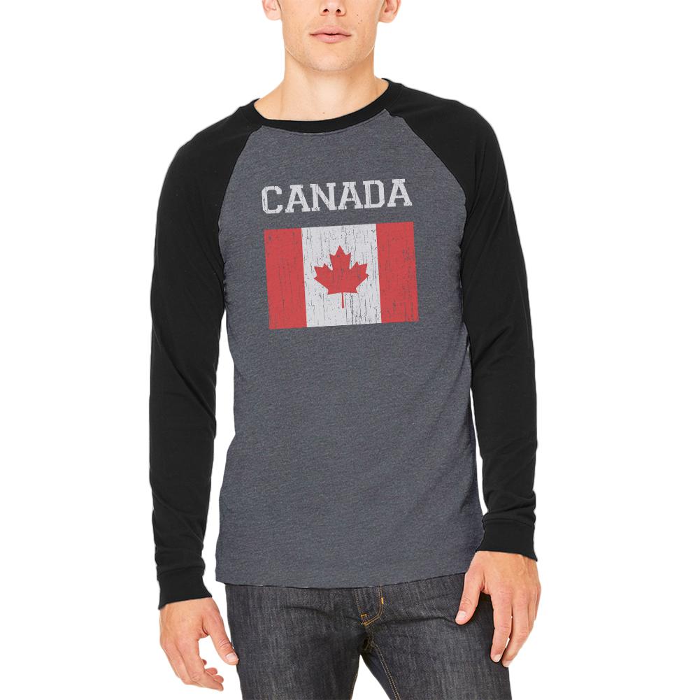 World Cup Distressed Flag Canada Adult Long Sleeve Raglan T-Shirt Men's Long Sleeves Old Glory LG Black