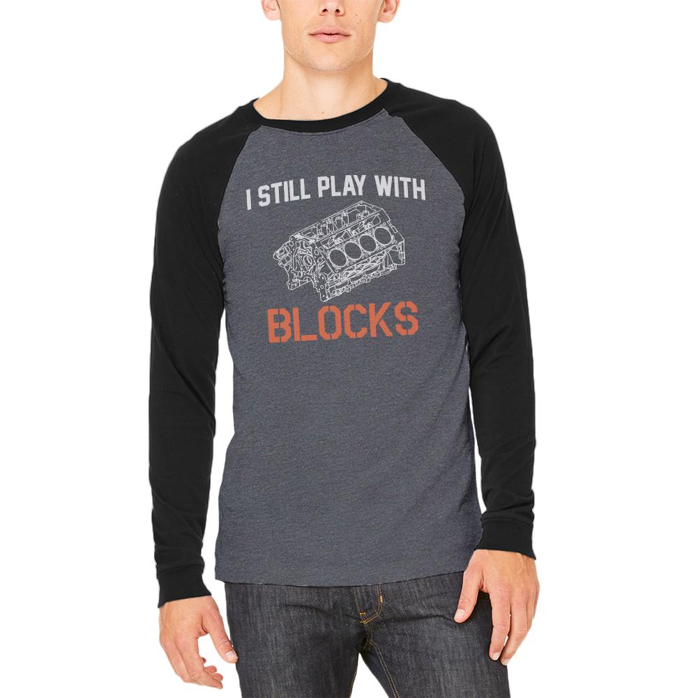 Auto Racing I Still Play With Blocks Adult Long Sleeve Raglan T-Shirt Men's Long Sleeves Old Glory LG Black