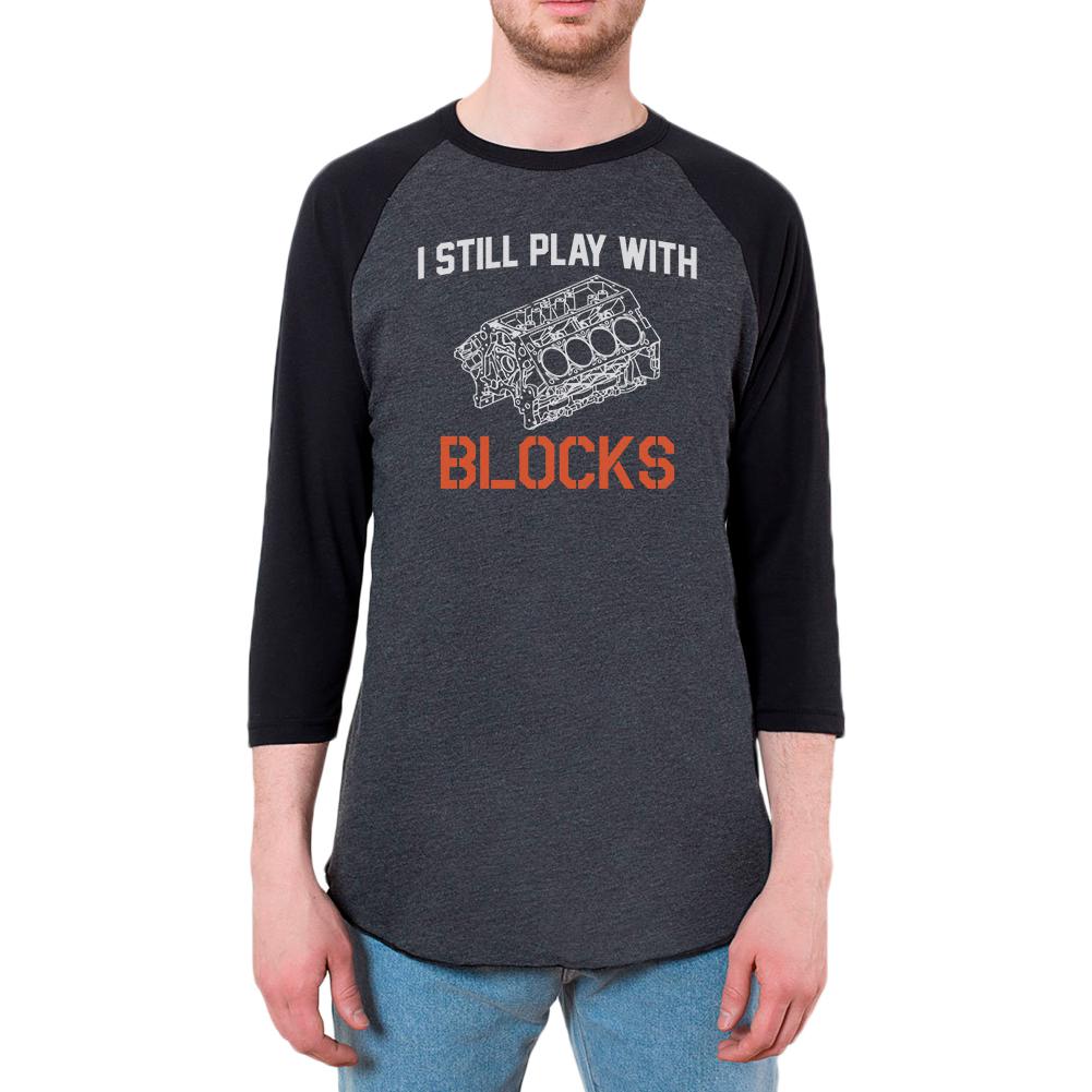 Auto Racing I Still Play With Blocks Mens Raglan T Shirt Men's T-Shirts Old Glory 2XL Black