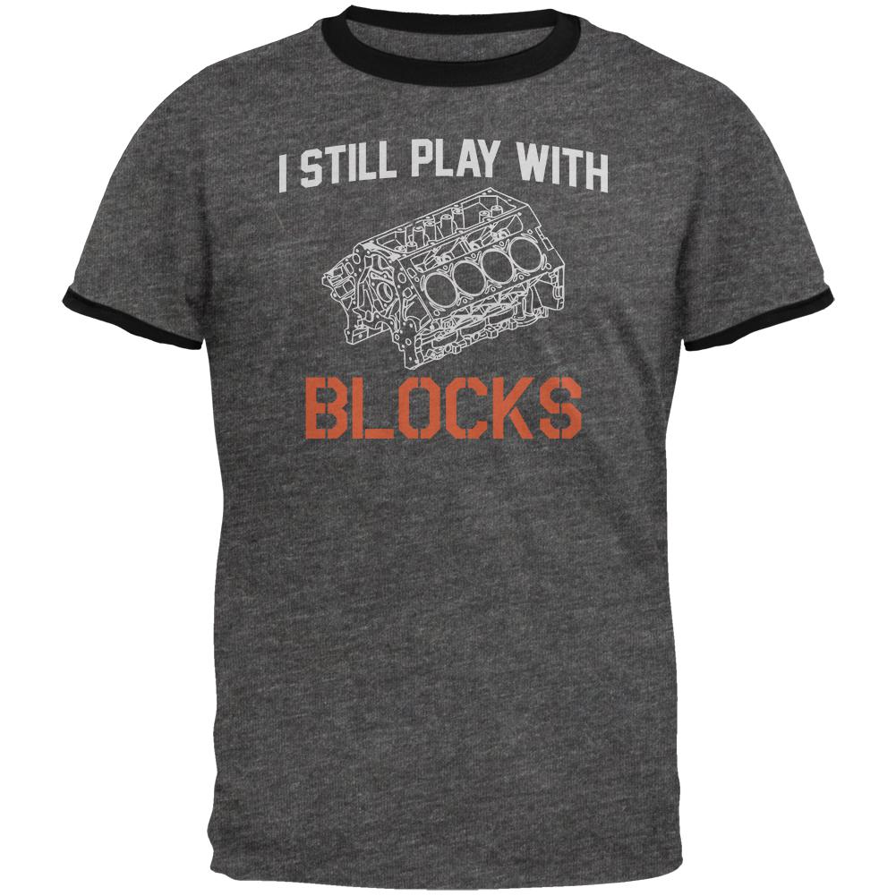 Auto Racing I Still Play With Blocks Mens Ringer T Shirt Men's T-Shirts Old Glory 2XL Grey