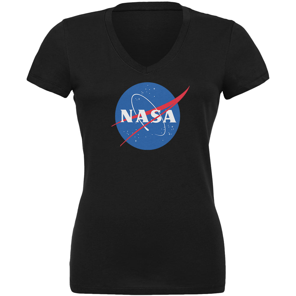 NASA Logo Juniors V-Neck T Shirt Juniors T-Shirts Old Glory 2XL Black