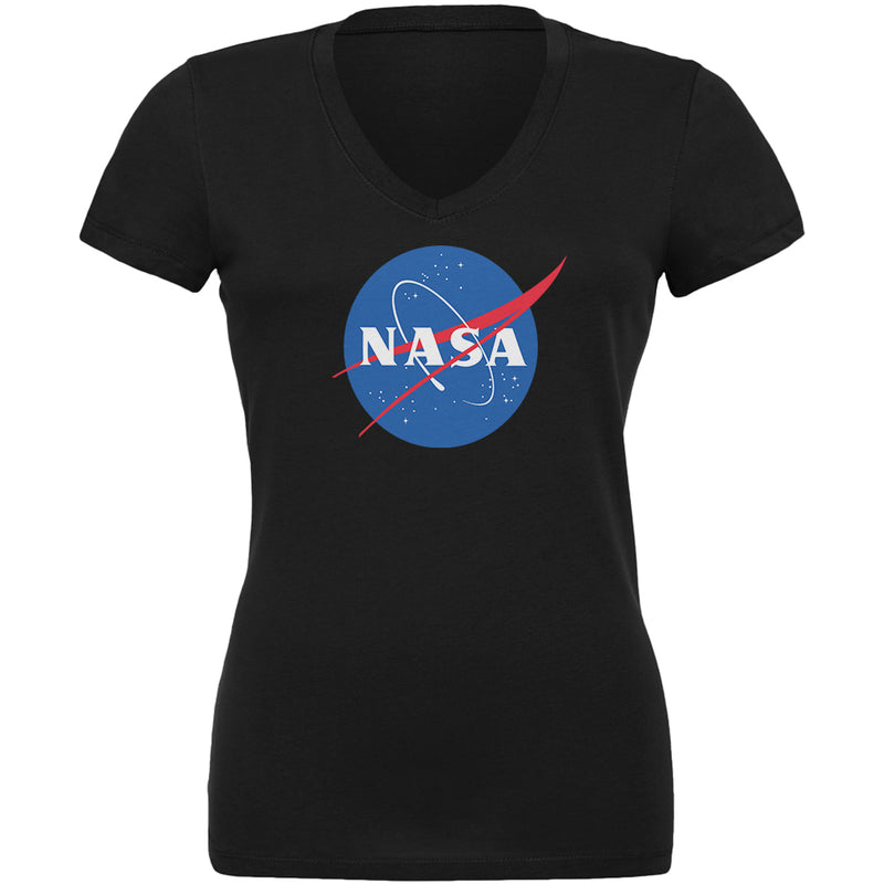 NASA Logo Juniors V-Neck T Shirt Juniors T-Shirts Old Glory 2XL Black