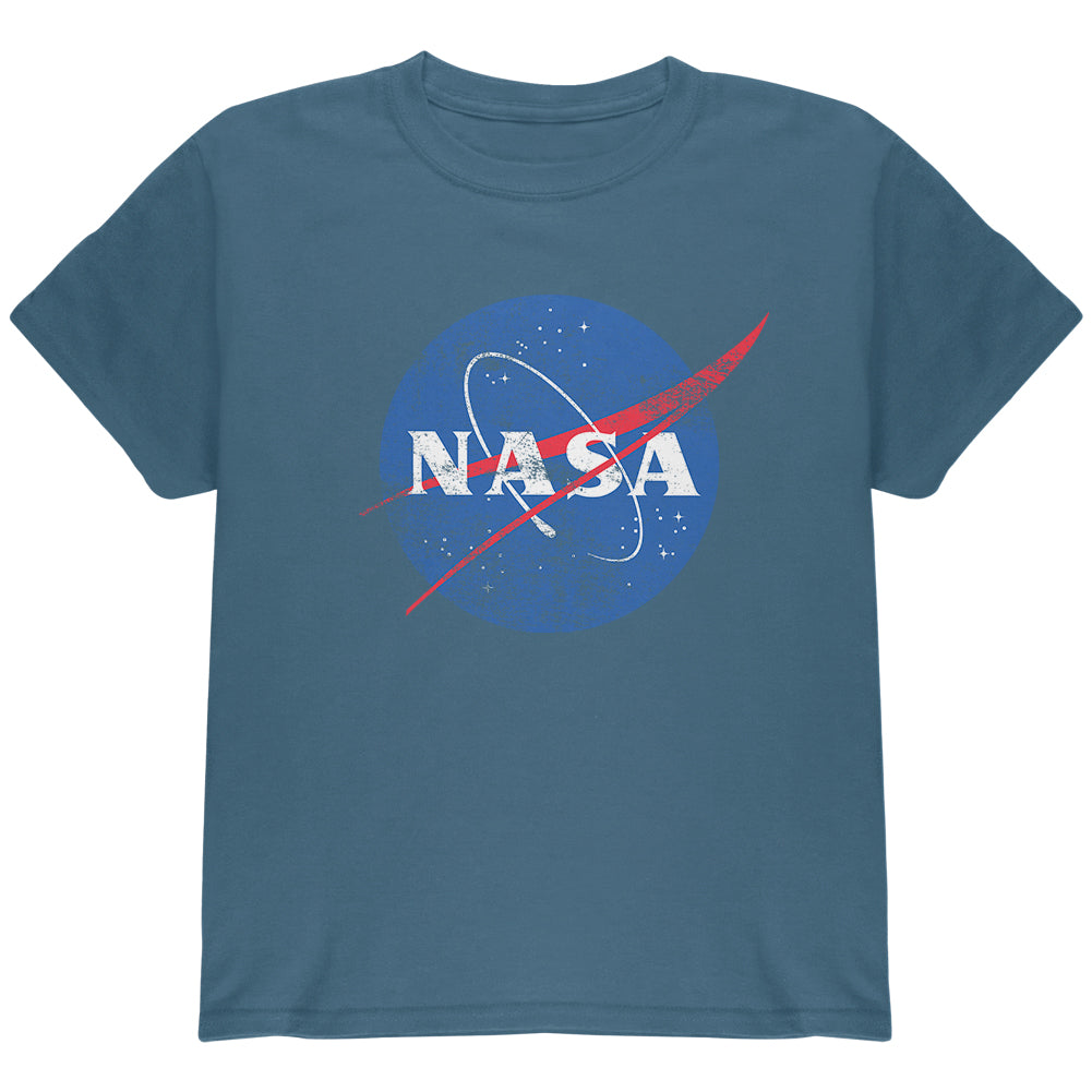 NASA Distressed Logo Youth T Shirt Youth T-Shirts Old Glory YLG Indigo Blue