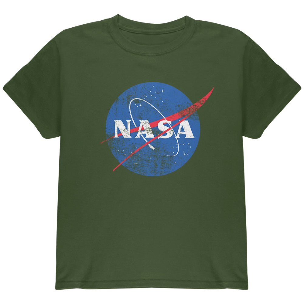 NASA Distressed Logo Youth T Shirt Youth T-Shirts Old Glory YLG Military Green