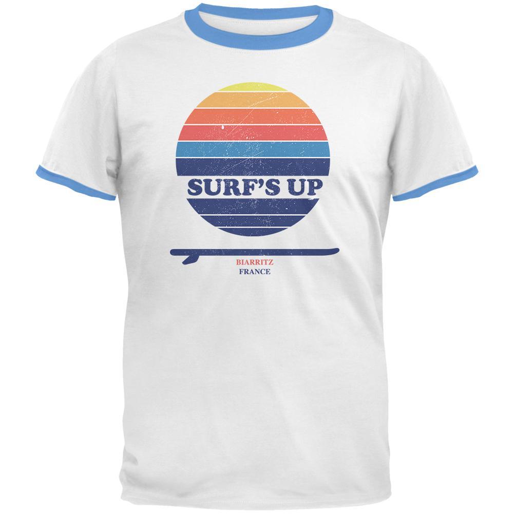 Surf's Up Biarritz France Mens Ringer T Shirt Men's T-Shirts Old Glory 2XL White