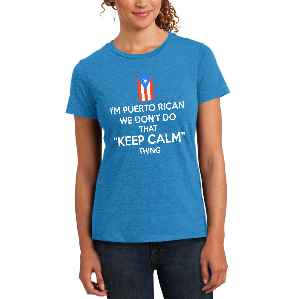 Don't Do Calm Puerto Rican Womens Soft Heather T Shirt Women's T-Shirts Old Glory MD Heather Bright Turquiose