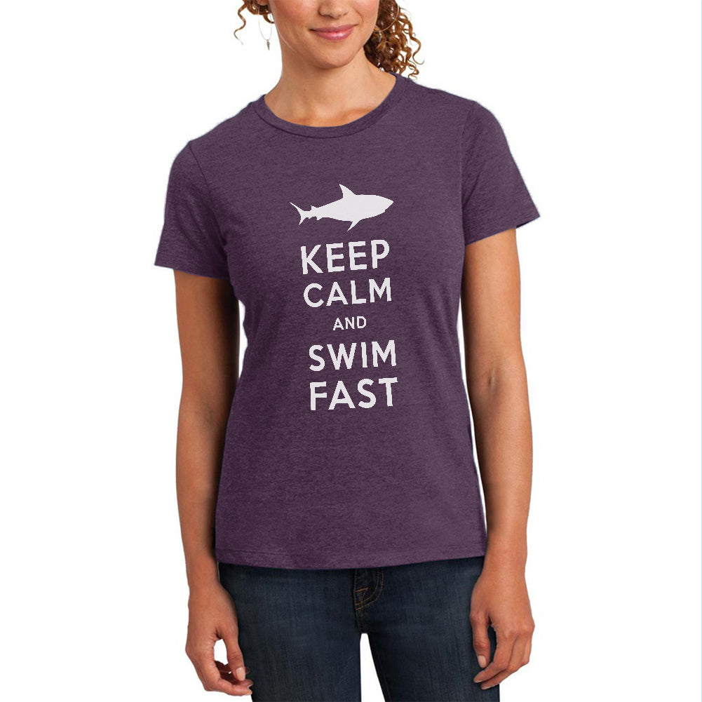 Shark Keep Calm and Swim Fast Womens Soft Heather T Shirt Women's T-Shirts Old Glory 2XL Eggplant