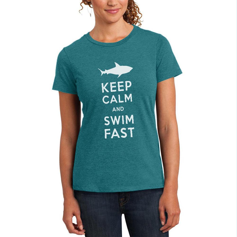Shark Keep Calm and Swim Fast Womens Soft Heather T Shirt Women's T-Shirts Old Glory 2XL Teal