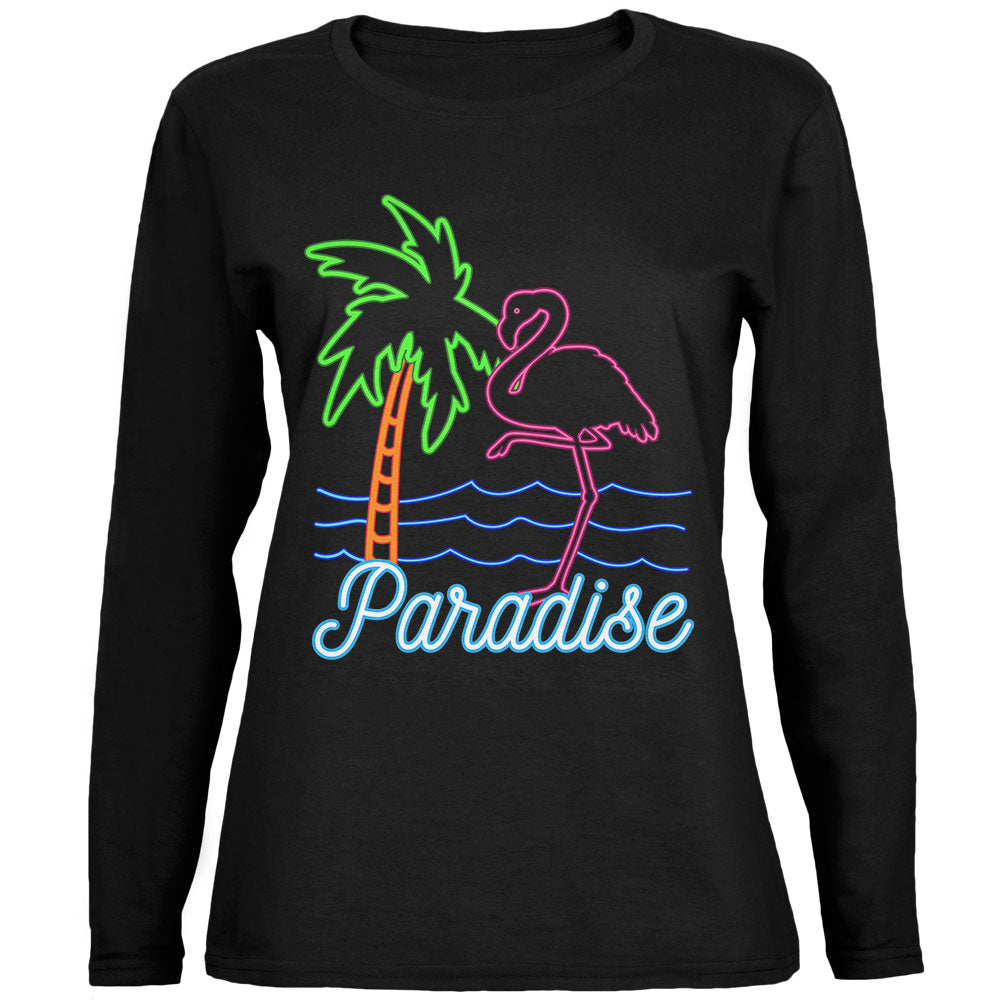 Retro 80s Neon Sign Flamingo Paradise Ladies' Jersey Long-Sleeve Tee Women's Long Sleeves Old Glory 2XL Black