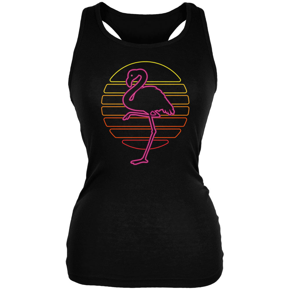 Retro 80s Neon Sign Flamingo Sunset Juniors Soft Tank Top Juniors Tank Tops Old Glory 2XL Black