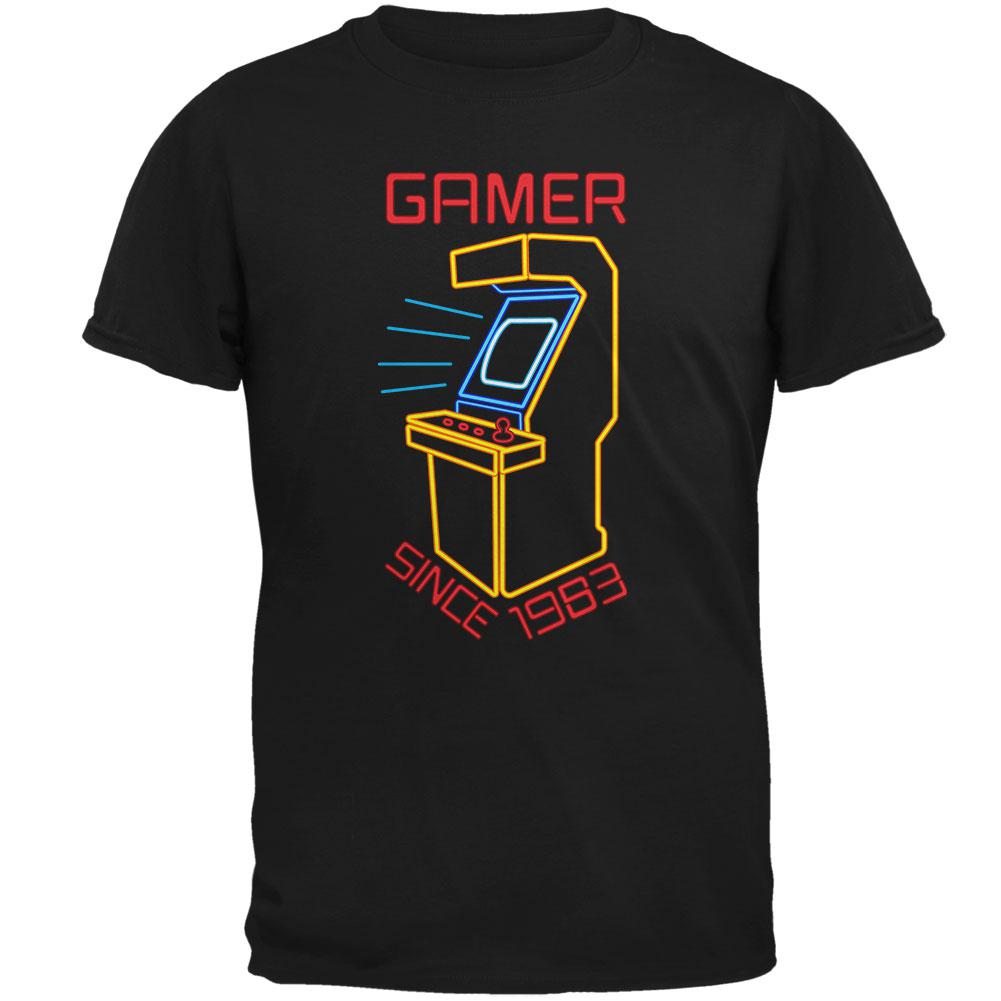 Retro Neon Sign Arcade Birthday 1983 Mens Soft T Shirt Men's T-Shirts Old Glory 2XL Black