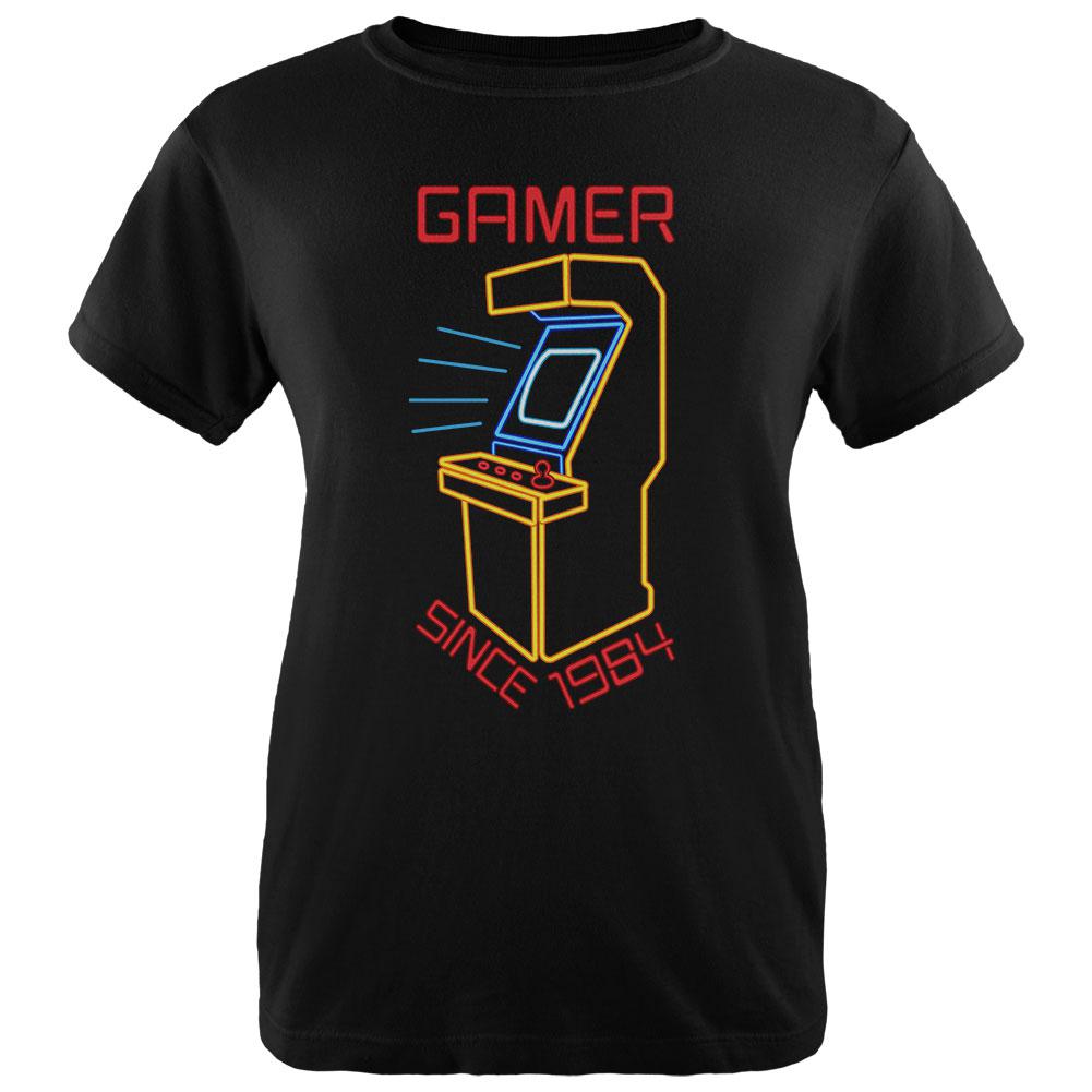 Retro Neon Sign Arcade Birthday 1984 Womens T Shirt Women's T-Shirts Old Glory 2XL Black