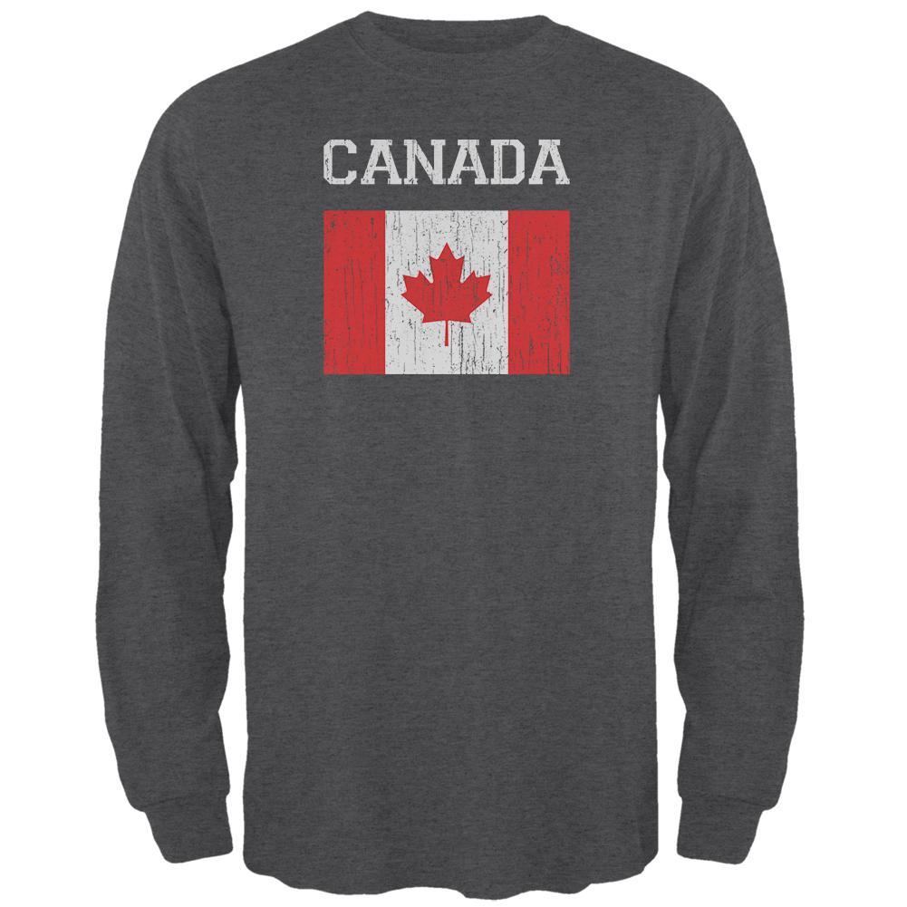 World Cup Distressed Flag Canada Mens Long Sleeve T Shirt Men's Long Sleeves Old Glory 2XL Black