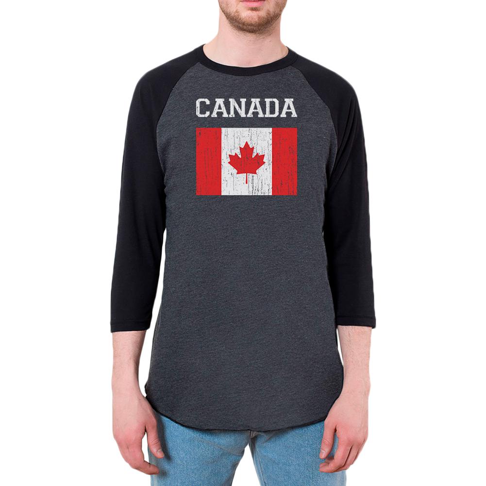 World Cup Distressed Flag Canada Mens Raglan T Shirt Men's T-Shirts Old Glory 2XL Black