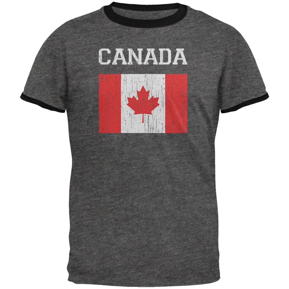 World Cup Distressed Flag Canada Mens Ringer T Shirt Men's T-Shirts Old Glory 2XL Grey