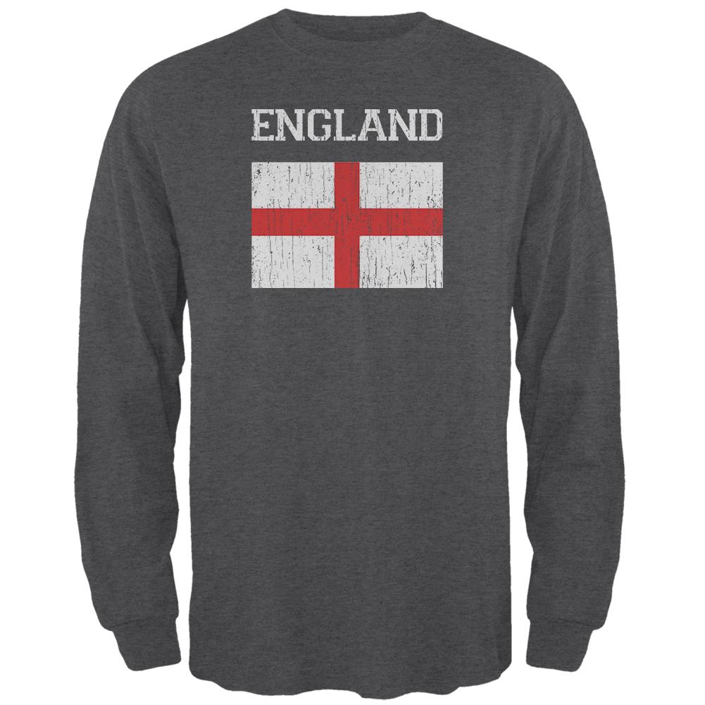 World Cup Distressed Flag England Mens Long Sleeve T Shirt Men's Long Sleeves Old Glory 2XL Black