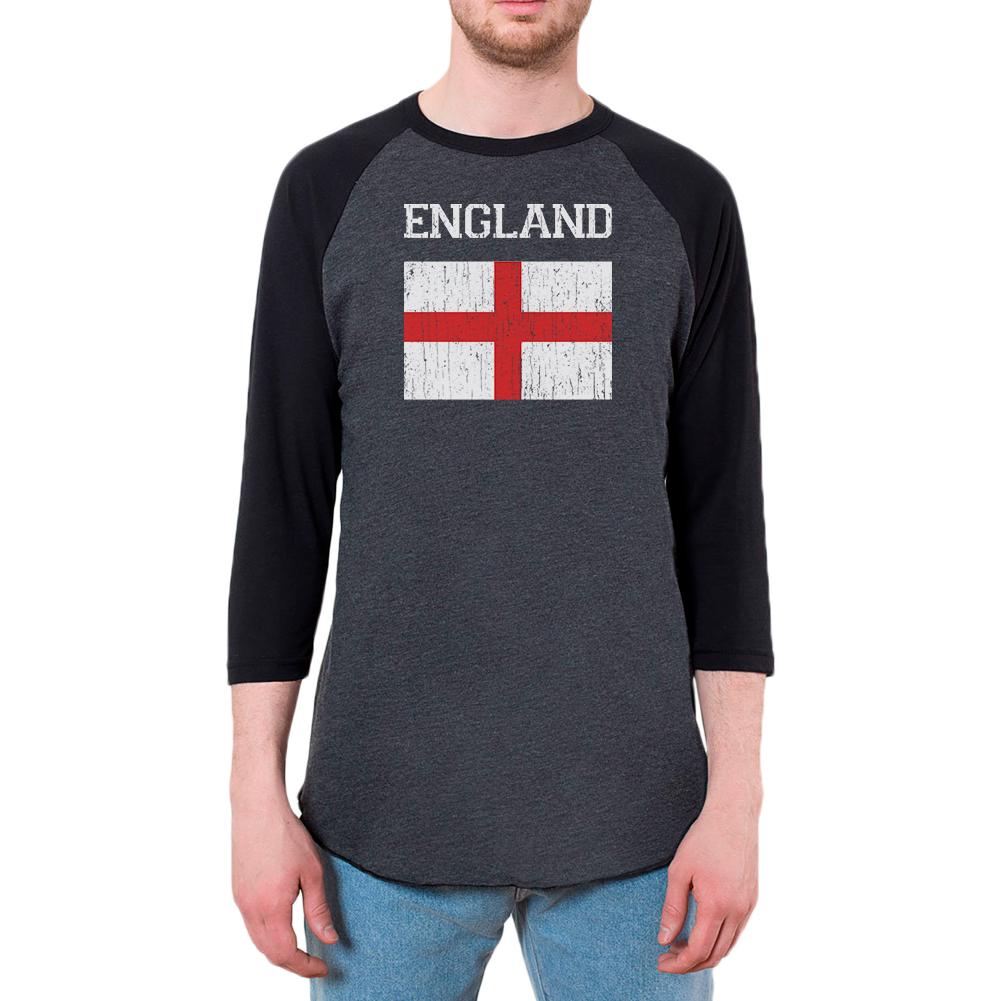 World Cup Distressed Flag England Mens Raglan T Shirt Men's T-Shirts Old Glory 2XL Black