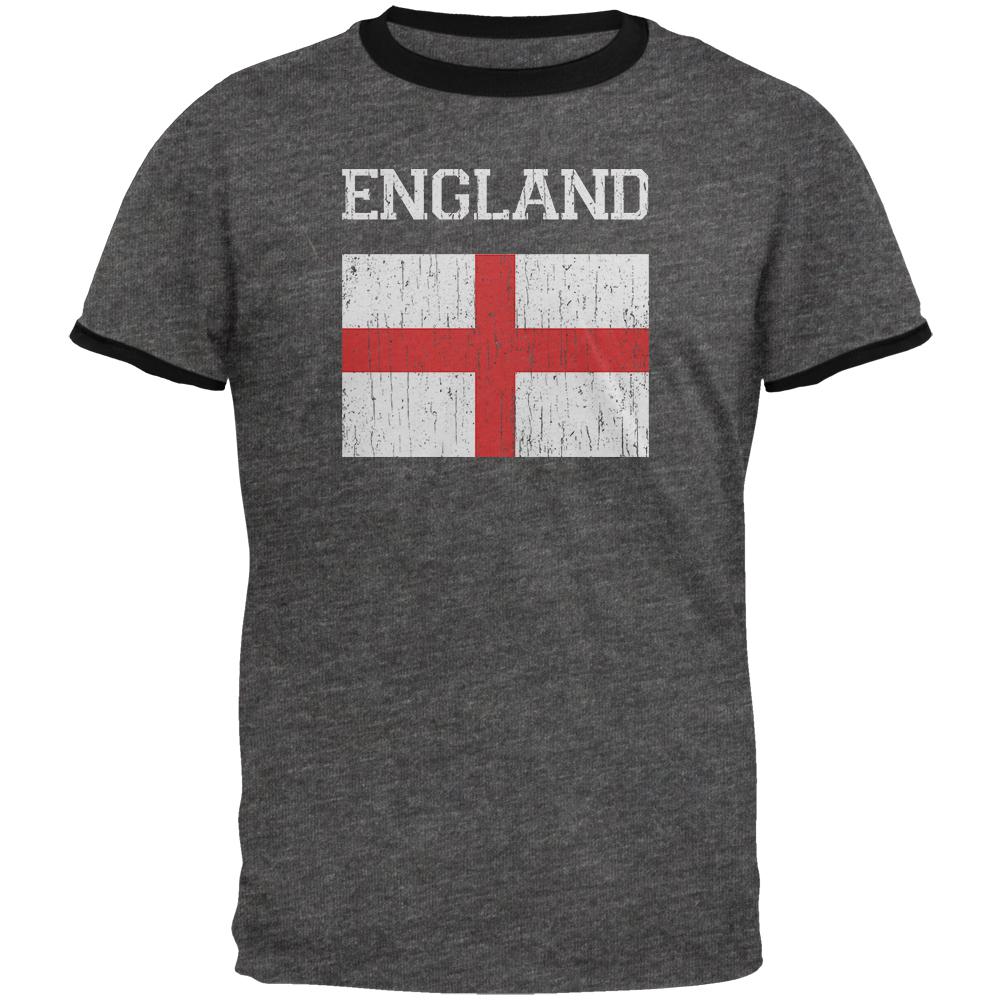 World Cup Distressed Flag England Mens Ringer T Shirt Men's T-Shirts Old Glory 2XL Grey