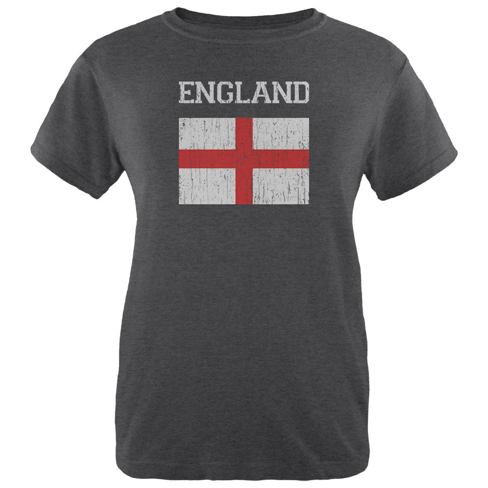 World Cup Distressed Flag England Womens Soft Heather T Shirt Women's T-Shirts Old Glory 2XL Black