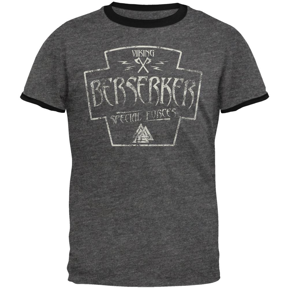 Berserker Viking Special Forces Retro Vintage Mens Ringer T Shirt Men's T-Shirts Old Glory 2XL Grey