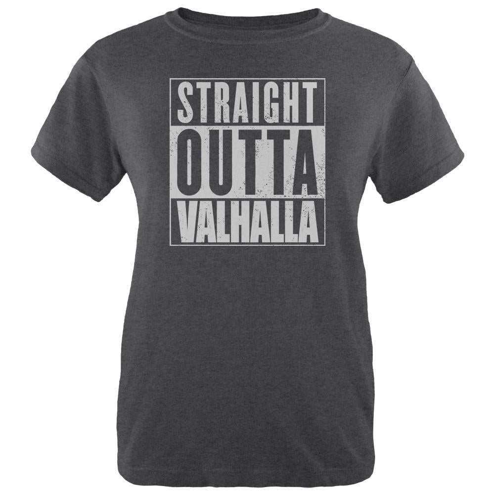 Straight Outta Valhalla Viking Valkyrie Womens Soft Heather T Shirt Women's T-Shirts Old Glory 2XL Black