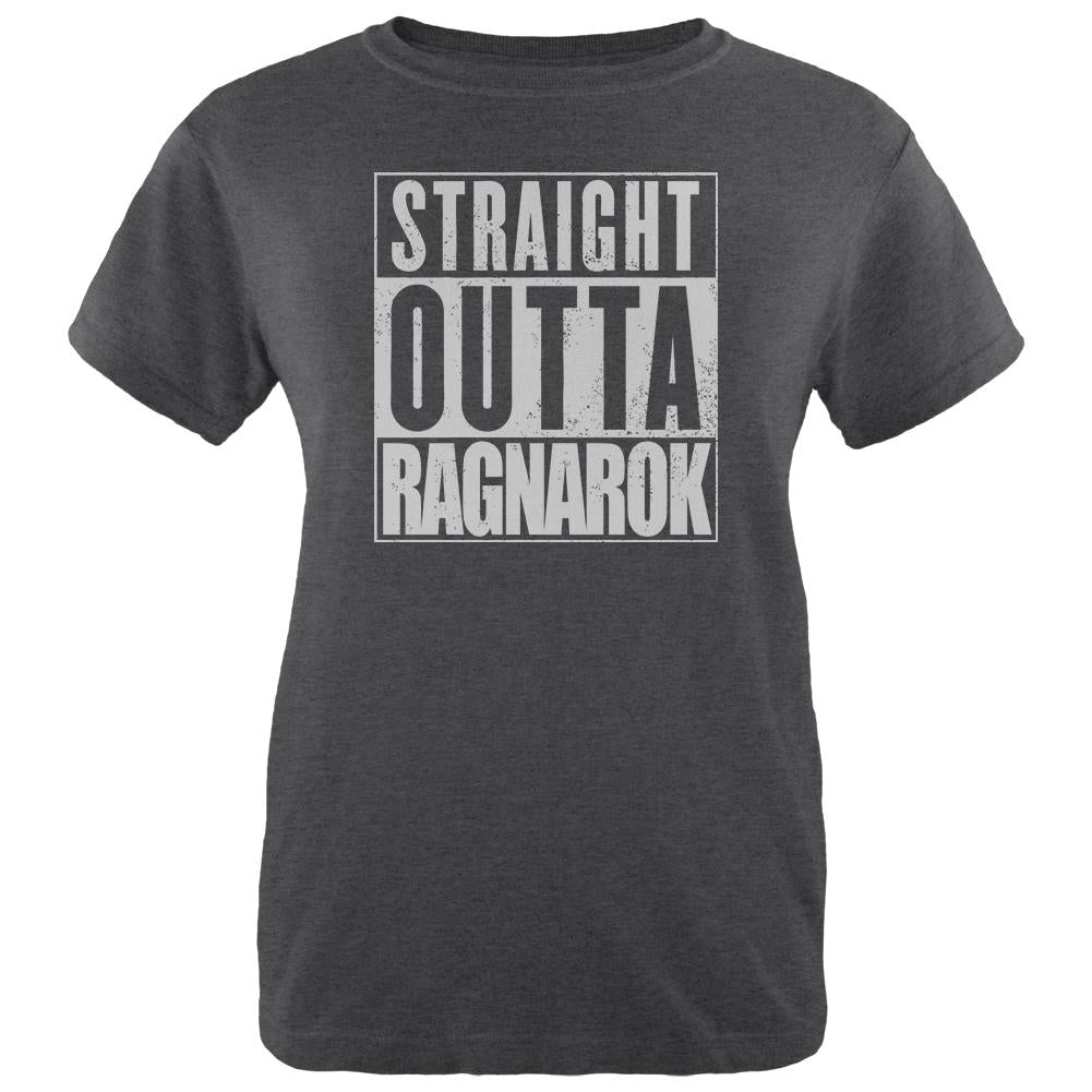 Straight Outta Ragnarok Viking Womens Soft Heather T Shirt Women's T-Shirts Old Glory 2XL Black