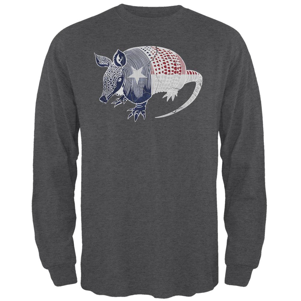 Armadillo Texas State Flag Distressed Silhouette Mens Long Sleeve T Shirt Men's Long Sleeves Old Glory 2XL Black