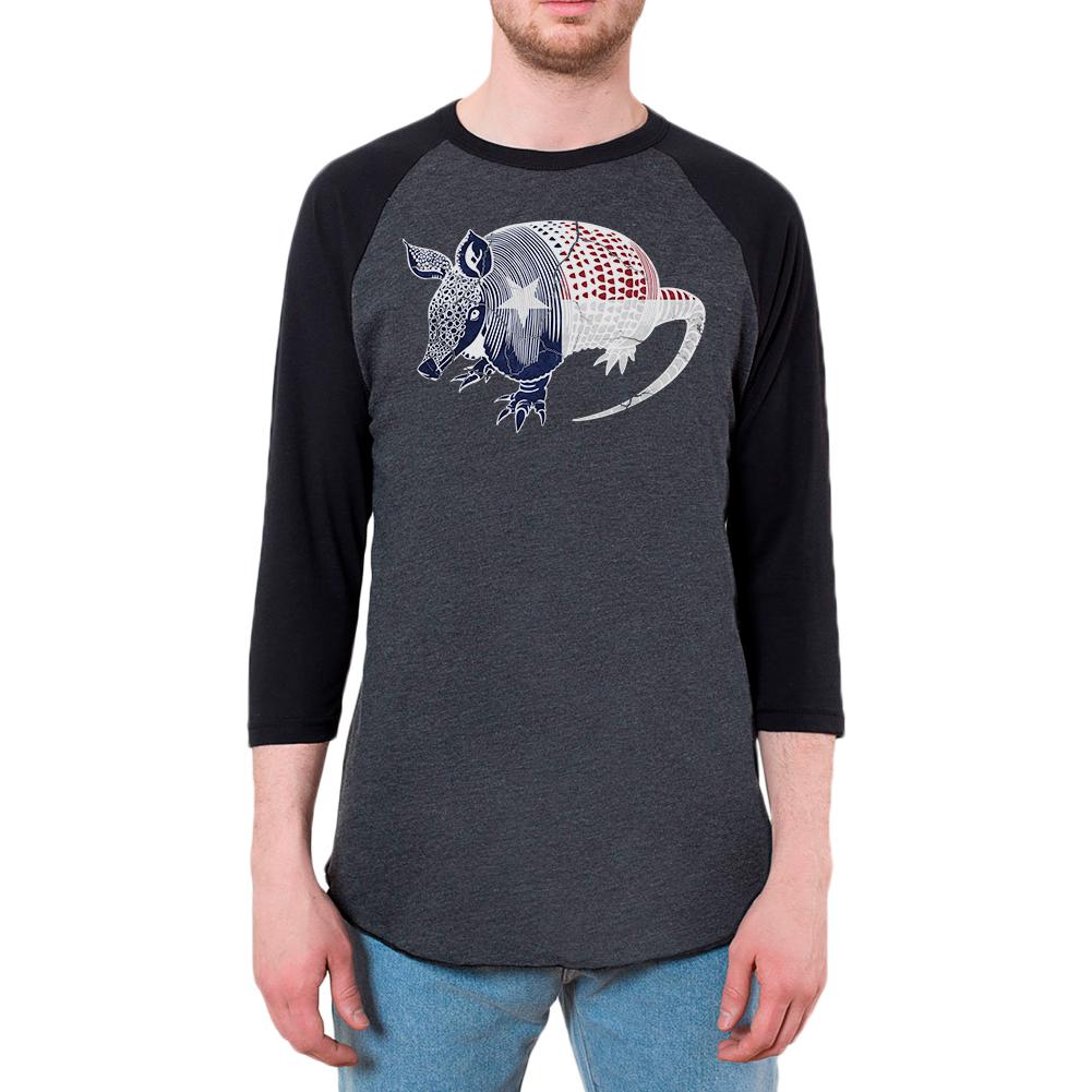 Armadillo Texas State Flag Distressed Silhouette Mens Raglan T Shirt Men's T-Shirts Old Glory 2XL Black