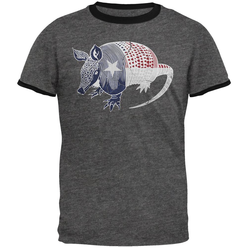 Armadillo Texas State Flag Distressed Silhouette Mens Ringer T Shirt Men's T-Shirts Old Glory 2XL Grey