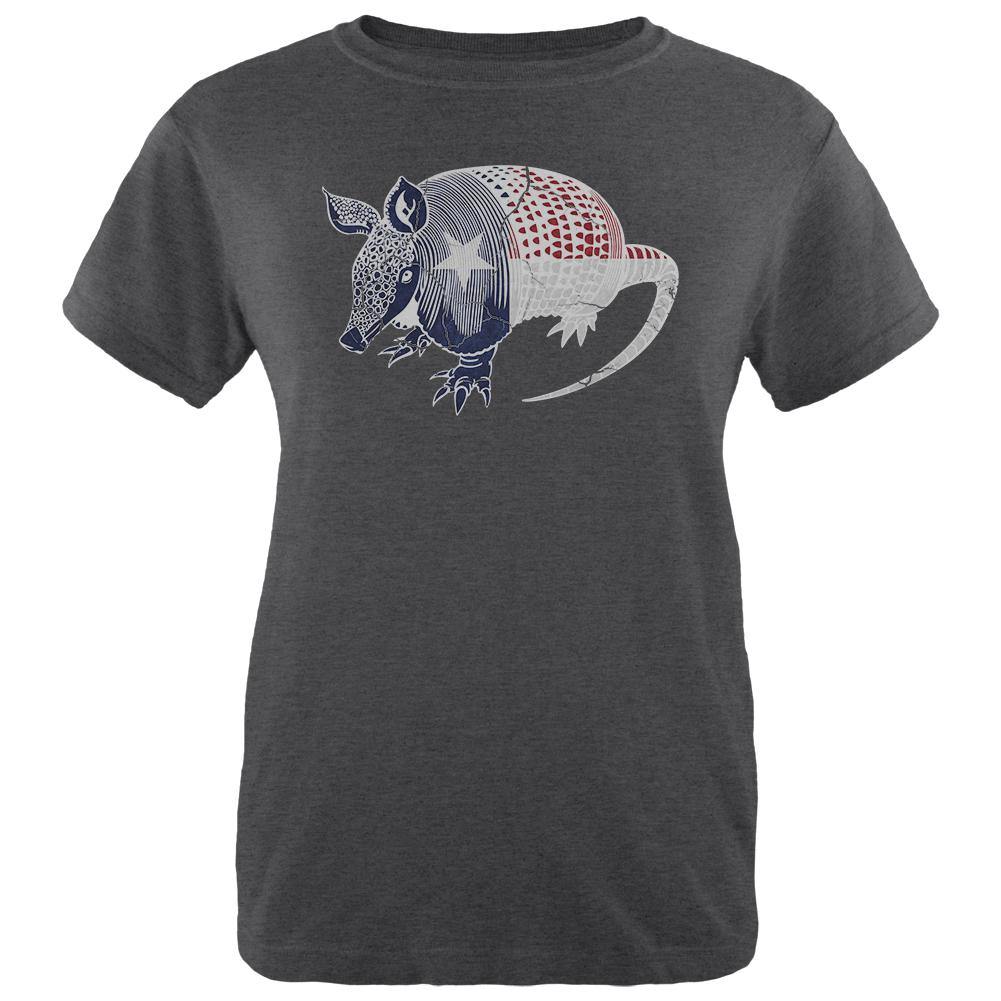 Armadillo Texas State Flag Distressed Silhouette Womens Soft Heather T Shirt Women's T-Shirts Old Glory 2XL Black