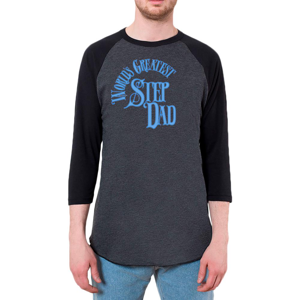 World's Greatest Step Dad Mens Raglan T Shirt Men's T-Shirts Old Glory 2XL Black
