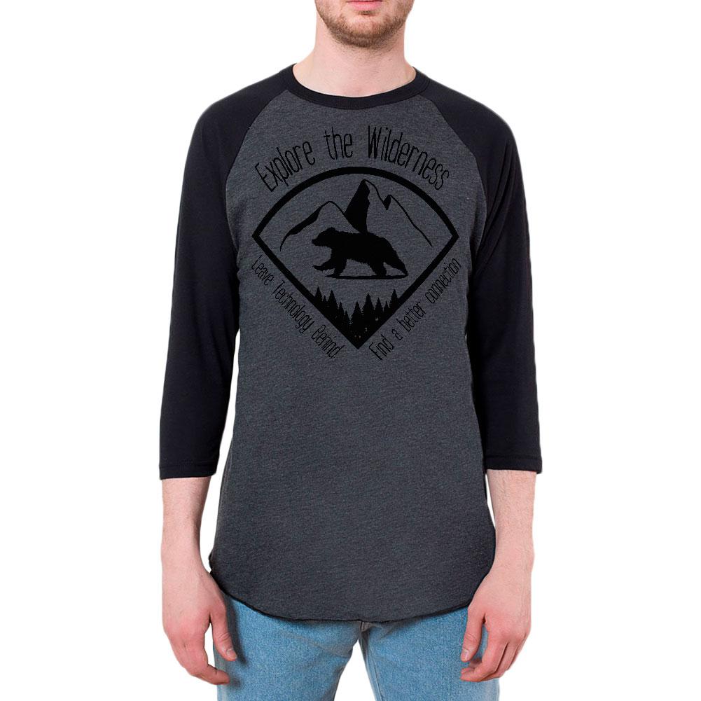 Explore The Wilderness No Wifi Better Connection Mens Raglan T Shirt Men's T-Shirts Old Glory 2XL Black